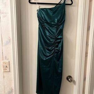 Honey and Rosie Hunter Green One-Shoulder Dress